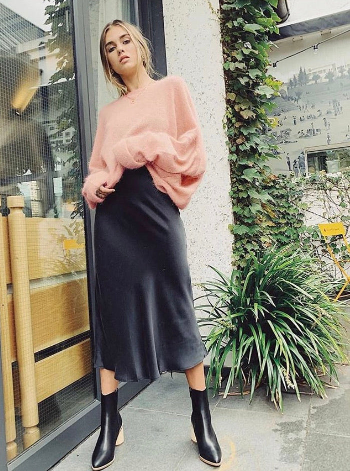 silk skirt black