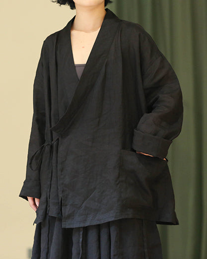 Zen Style Black Ramie Coat | You Living 悠生活