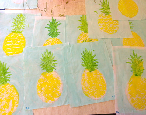 pineapple, block prints, paint