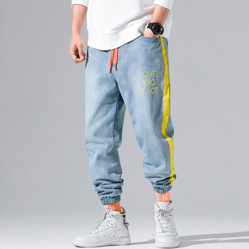 blue pants with yellow stripe