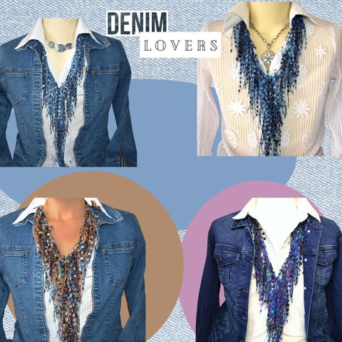 Denim Scarf Necklaces worn with Jean Jackets