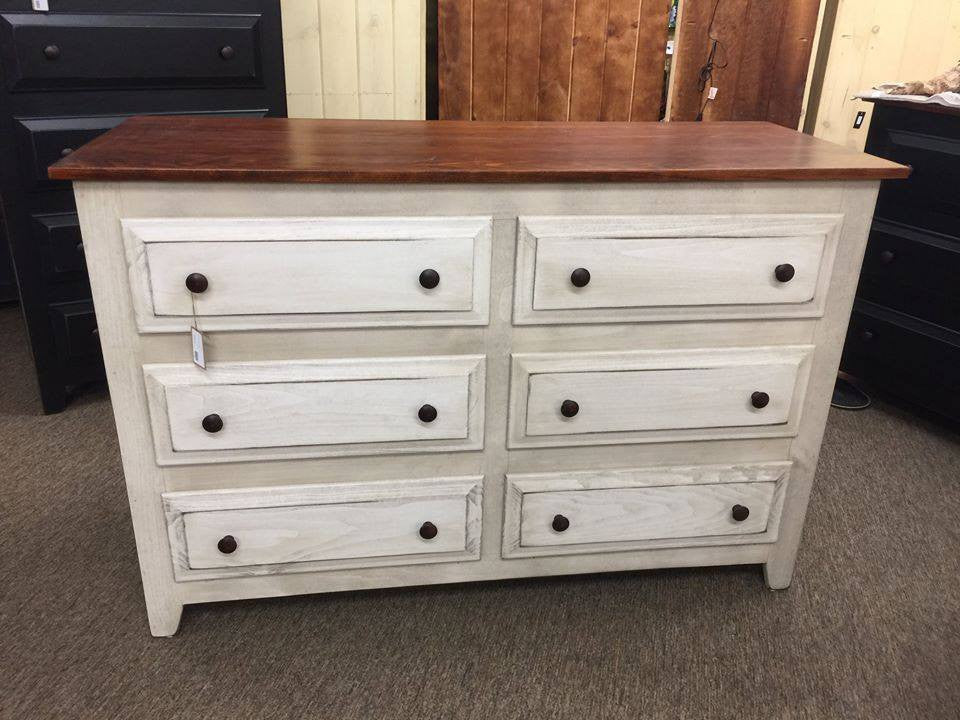Antique White 6 Drawer Dresser With A Michael S Cherry Top Kc