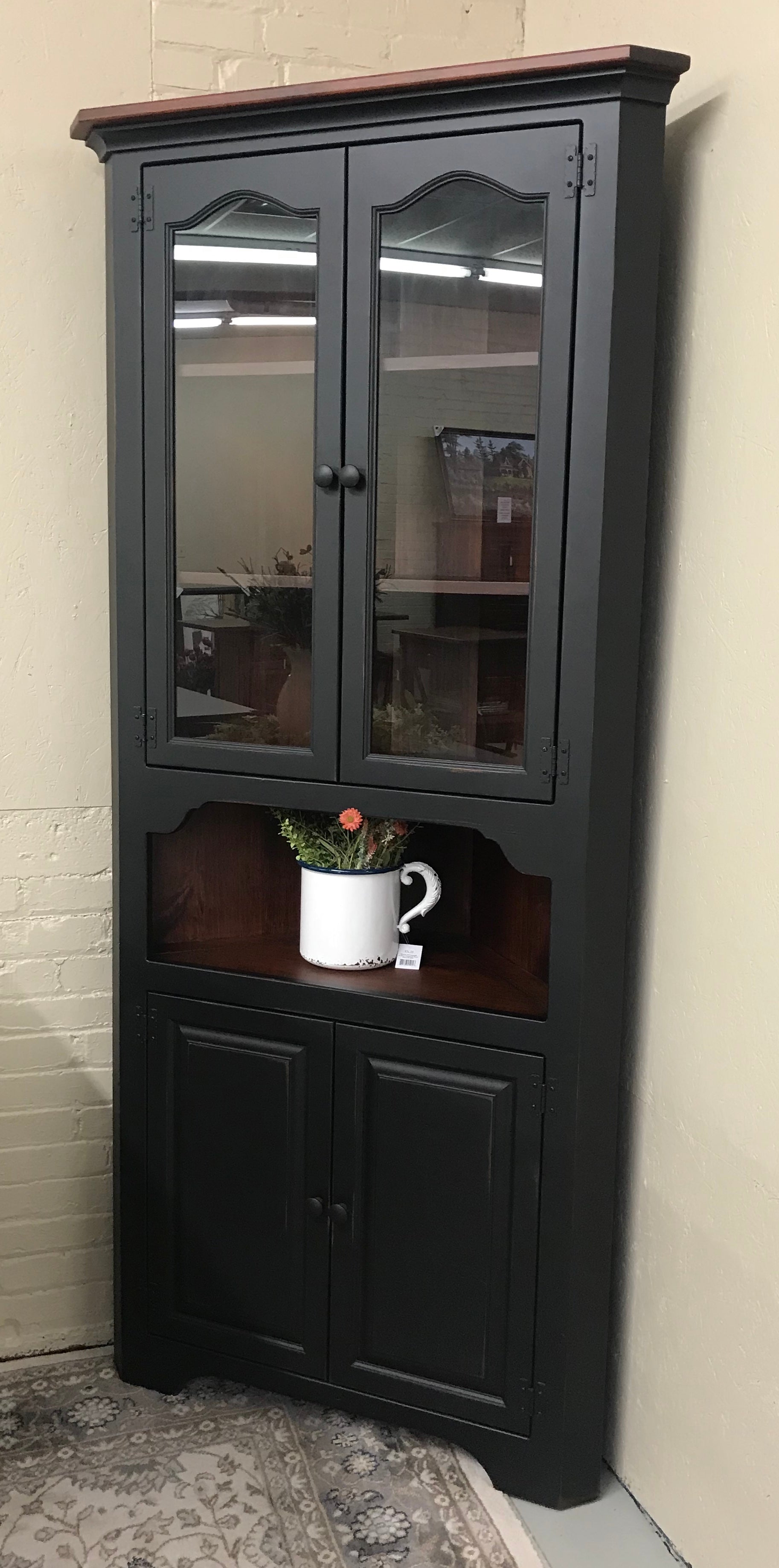 Black With Michael S Cherry Corner Hutch With Glass Doors Kc