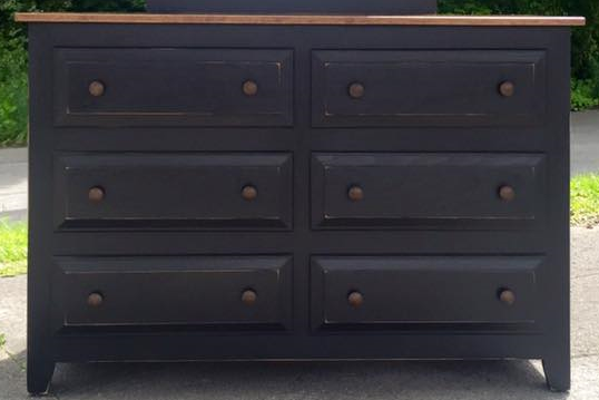 Black 6 Drawer Dresser With A Special Walnut Top Kc Collections