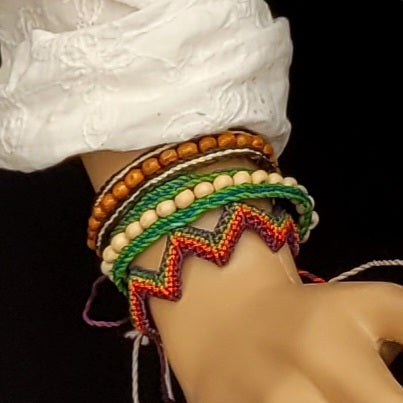 Amazon rainbow bracelet on woman at Falcon Ridge Folk Festival