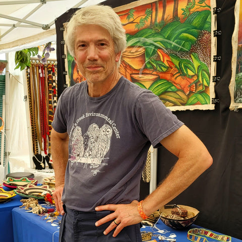 Campbell Plowden in Amazon Ecology booth at the Grey Fox Bluegrass Festival 2022