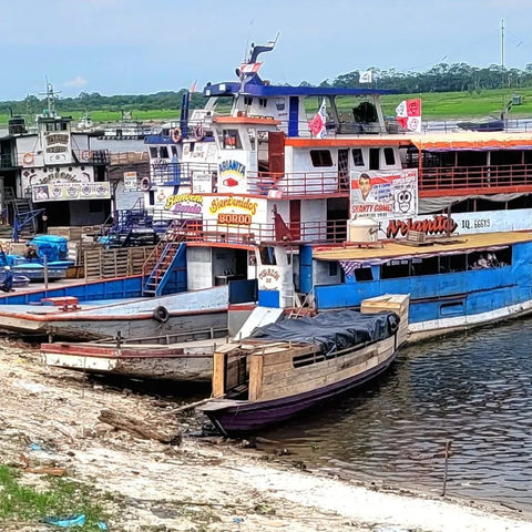Lanchas for cargo and passengers traveling on the Amazon River in Peru