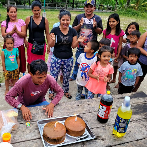 Birthday celebration at Amazon Ecology artisan facilitator training workshop at Amazonas