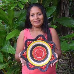 Chino artisan with chambira basket. Photo by Campbell Plowden/Amazon Ecology