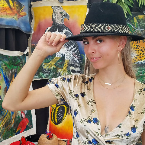 Woman with Amazon hat band at Philadelphia Folk Festival 2019