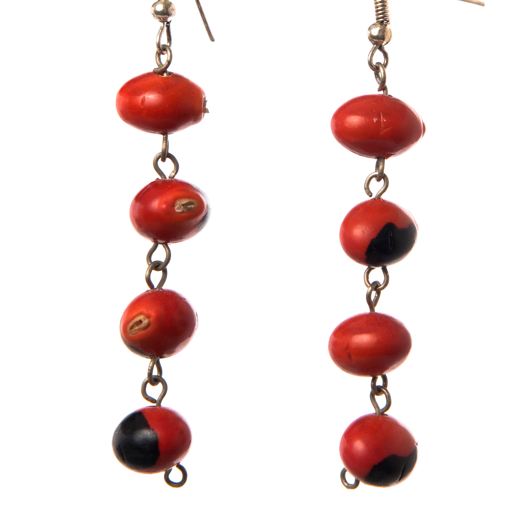 Spider Web with Huayruru Bead Earrings, Thread Wrapped Wire