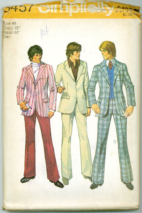 Simplicity 5457 - 1970s Men's Three-Button Suit Jacket and Wide-Leg Pa ...