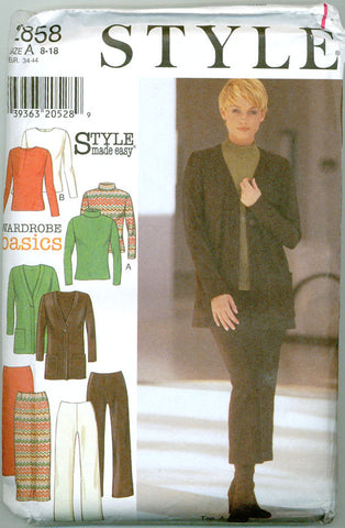 Style 2858 - Wardrobe Basics - Separates - Knit Jacket, Pants, Skirt, Tops - Serendipity Vintage