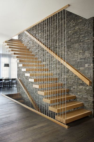 contemporary stair railing with vertical railing system