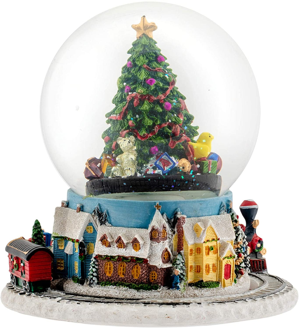 Christmas Tree Village Musical Snow Globe And Moving Train - Plays Tun