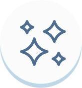 Three blue, shining stars on a white circular background.