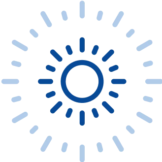 Stylized blue and gray sunburst icon with radial lines.