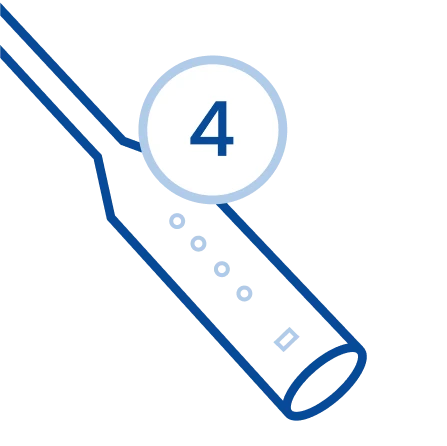 Number four inside a circle above an illustration of a tube with small squares inside.