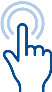 A hand icon with an extended pointer finger clicking a circular button.