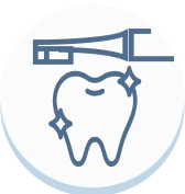 Dental imaging tool and sparkling tooth icon.