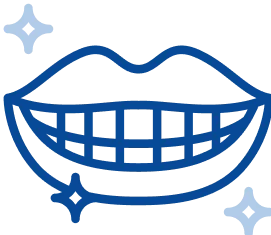 Illustration of a smiling mouth with shining stars around it.