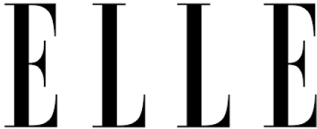 'Black 'ELLE' magazine logo with bold, serif font.'