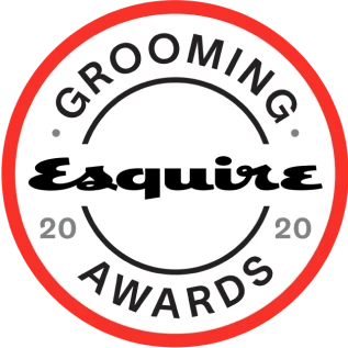'Esquire 2020 Grooming Awards logo with red border.'