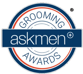 Askmen Grooming Awards logo in blue, red, and white.