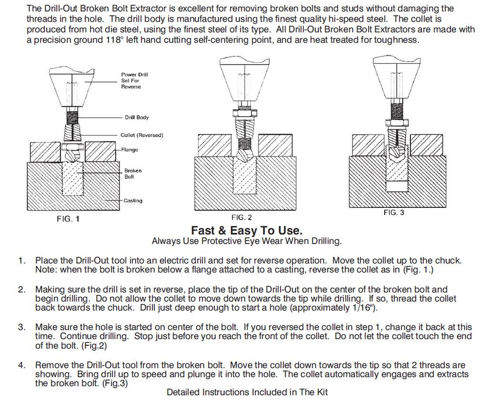 Auveco 17093 Drill Out Broken Bolt Extractors