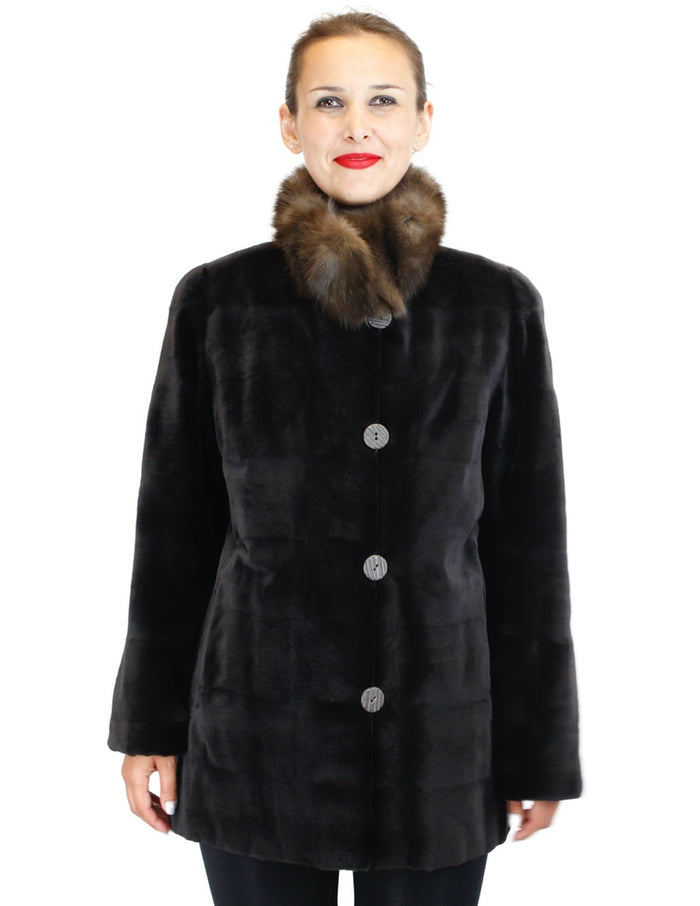 REVERSIBLE DARK BROWN SHEARED KOLINSKY MINK FUR JACKET W/ RUSSI – The ...