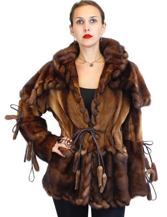 WILD STYLE TOFFEE BROWN MINK FUR SEMI-SHEARED EXOTIC JACKET W/ REMOVAB ...