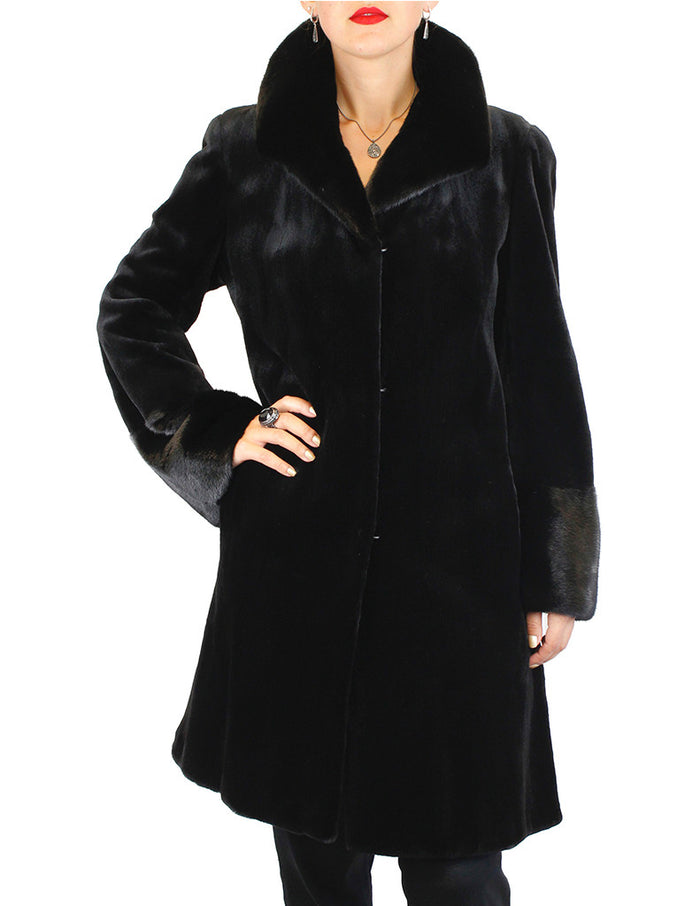 アウター ジャケット feminine fur collar long coat black | labiela.com