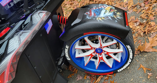 Red, White, and Blue themed powder coated wheel