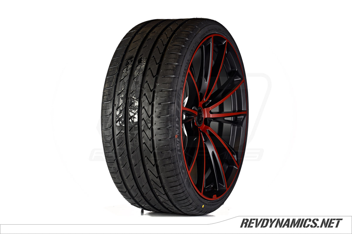 Asanti Wheel with Lexani Tire custom painted in Black and Sunset Red