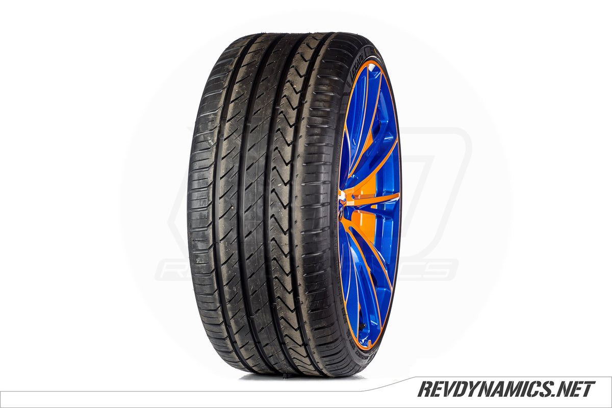Asanti Wheel with Lexani Tire custom painted in blue and orange