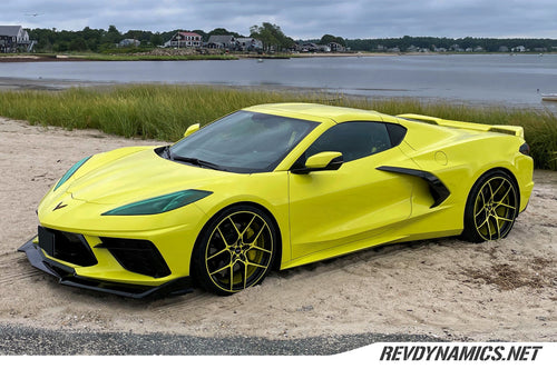 Corvette C8 Custom powder coated color matched wheels accelerate yellow and black