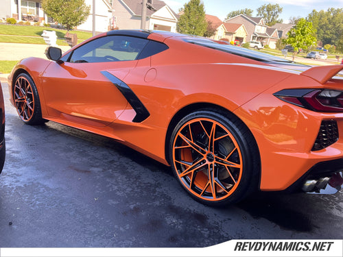 Corvette C8 Amplify Orange Wheels two toned with black powder coat