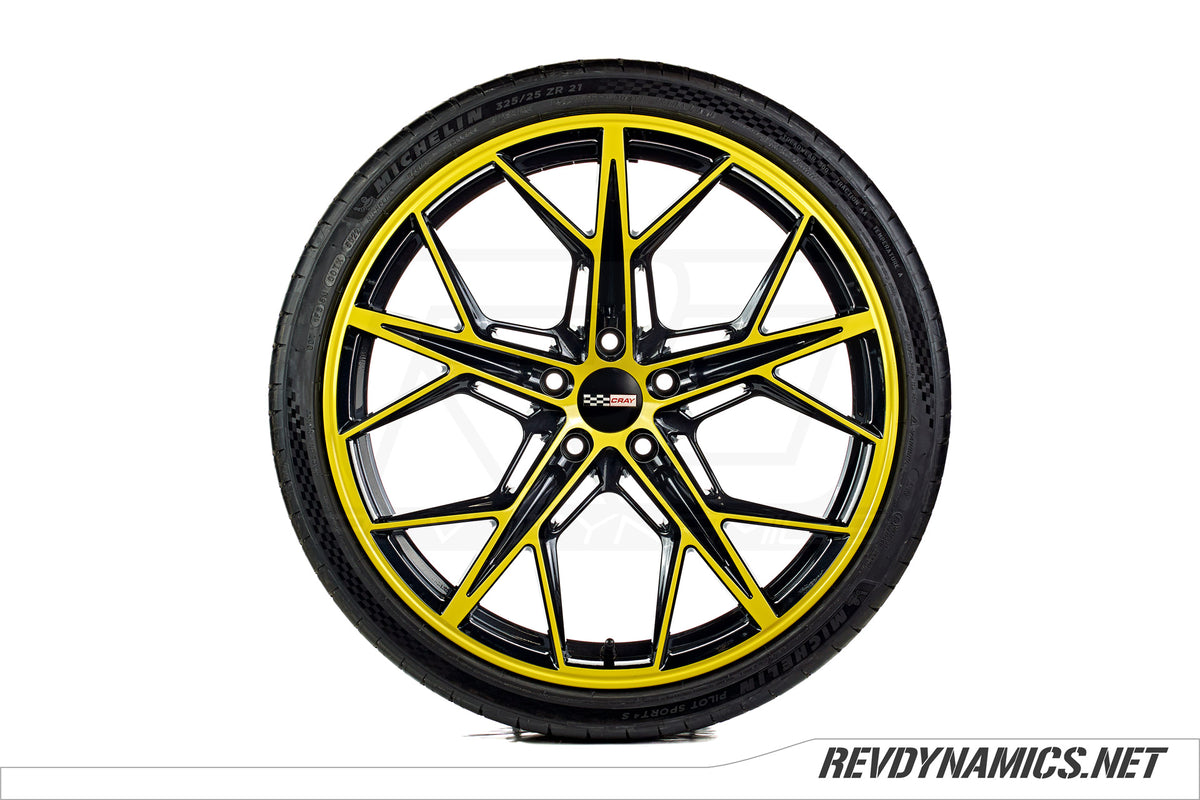 Cray Hammerhead Wheel Powdercoated in Carbon Flash and Accelerate Yellow 