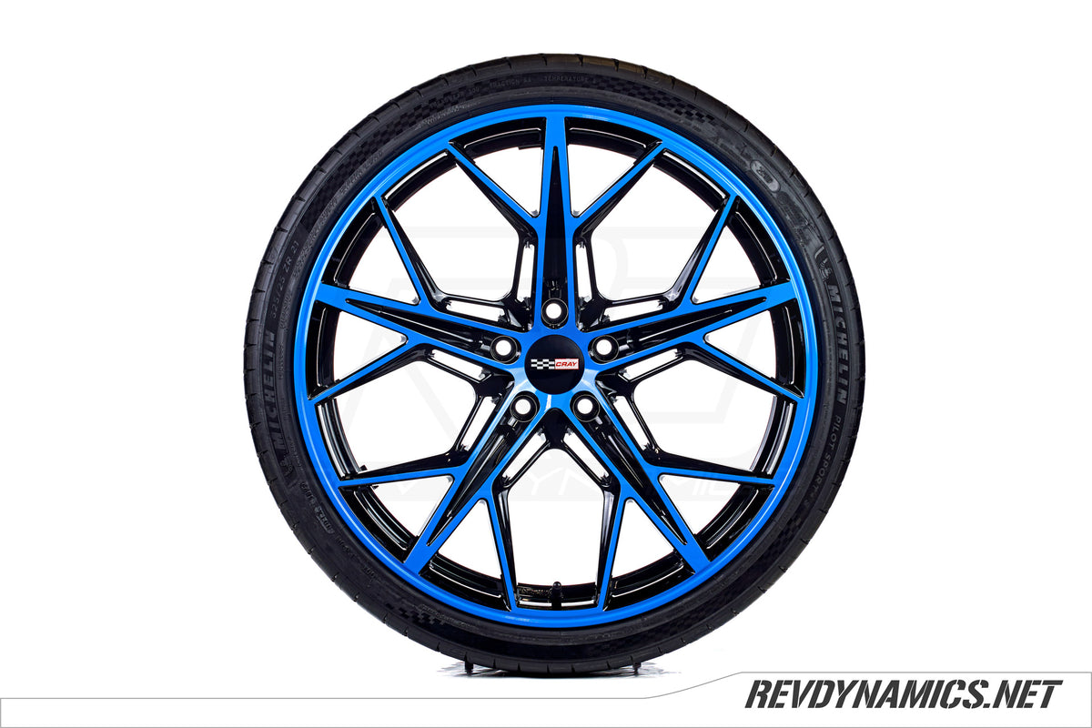 Cray Hammerhead Wheel Powdercoated in Rapid Blue and Black 
