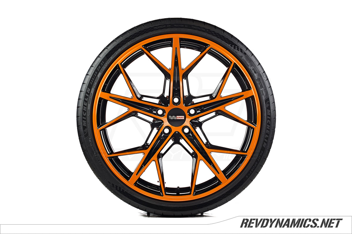 Cray Hammerhead Wheel Powdercoated in Amplify Orange and Black 