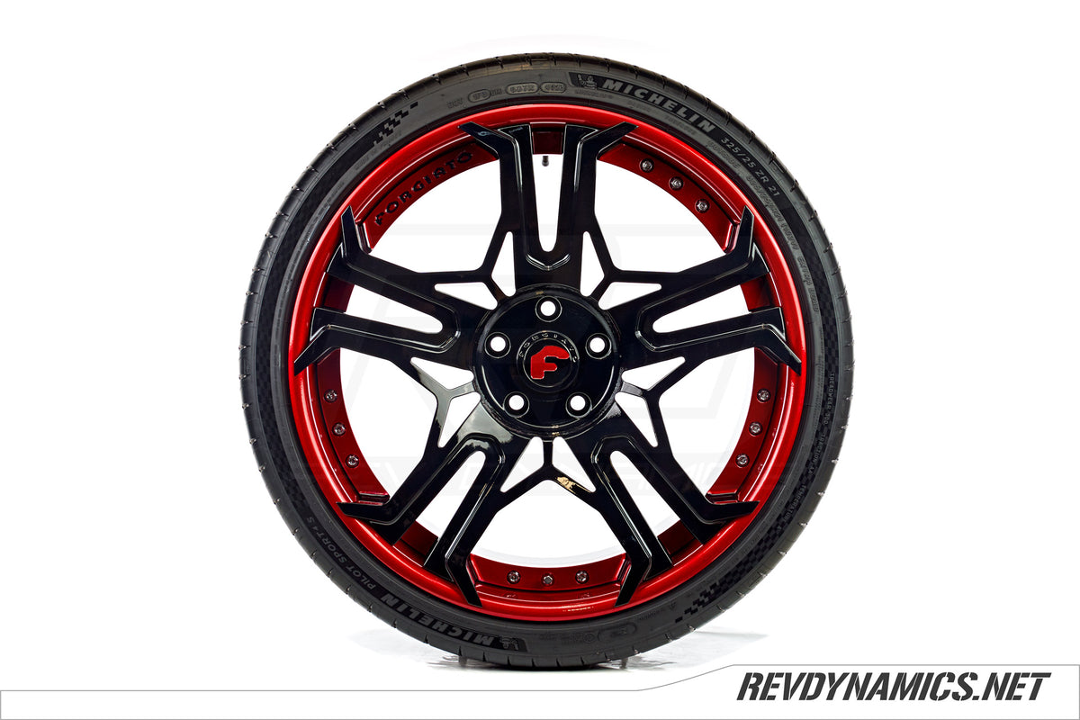 Forgiato C8-ECL Wheel Powdercoated in Sunset Red and Black 