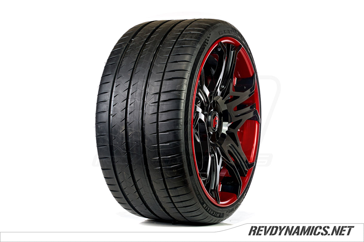 Forgiato C8-ECL with Michelin tire custom painted in Sunset Red and Black 