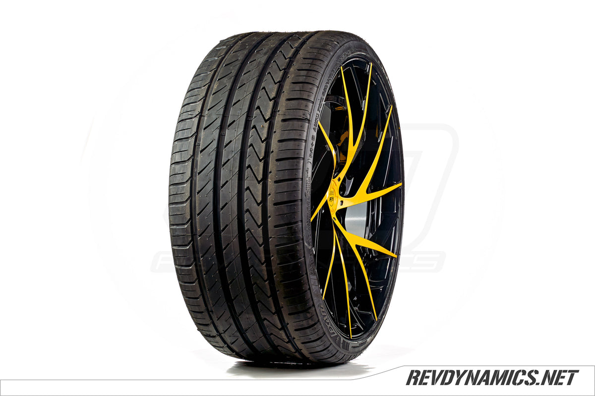 Lexani Mugello with Lexani LX-Twenty tire custom painted in Daytona Yellow and Black 