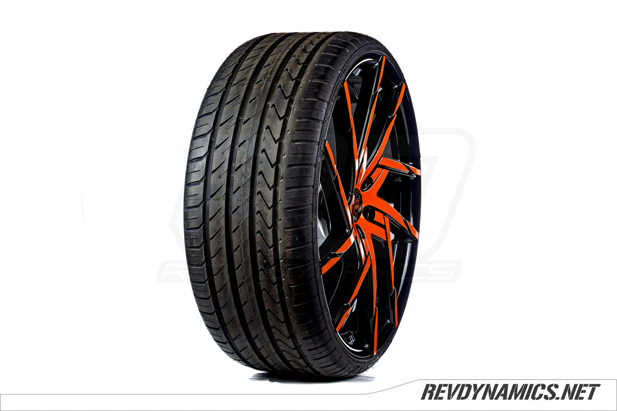 Lexani Senna with Lexani LX-Twenty tire custom painted in Orange Madness and Black 