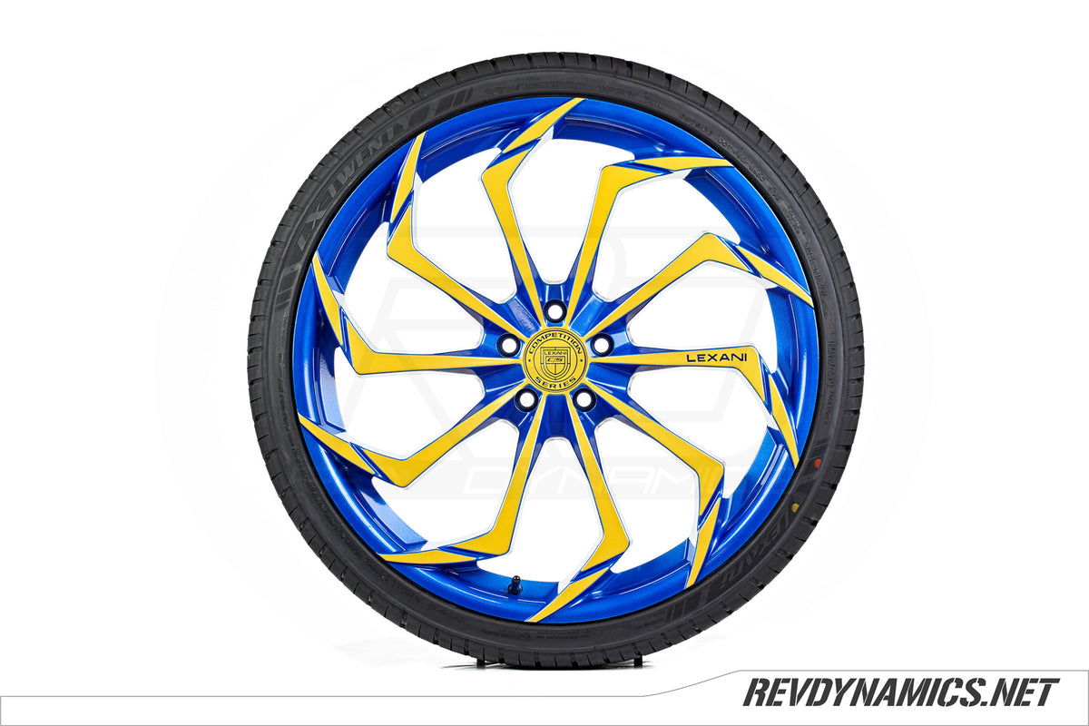 Lexani Static Wheel Powdercoated in Daytona Yellow and Stealth Blue 