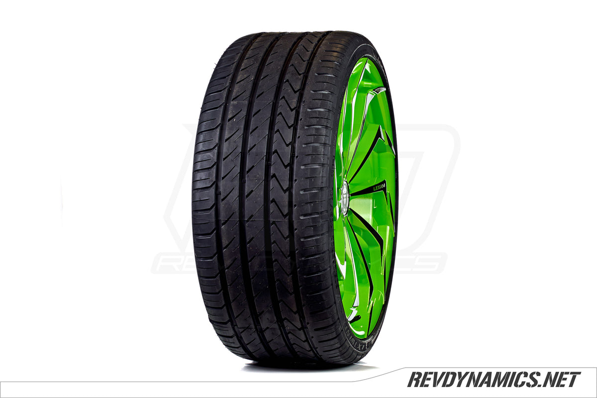 Lexani Static with Lexani LX-Twenty tire custom painted in Liquid Lime (Envy Green) and Black 