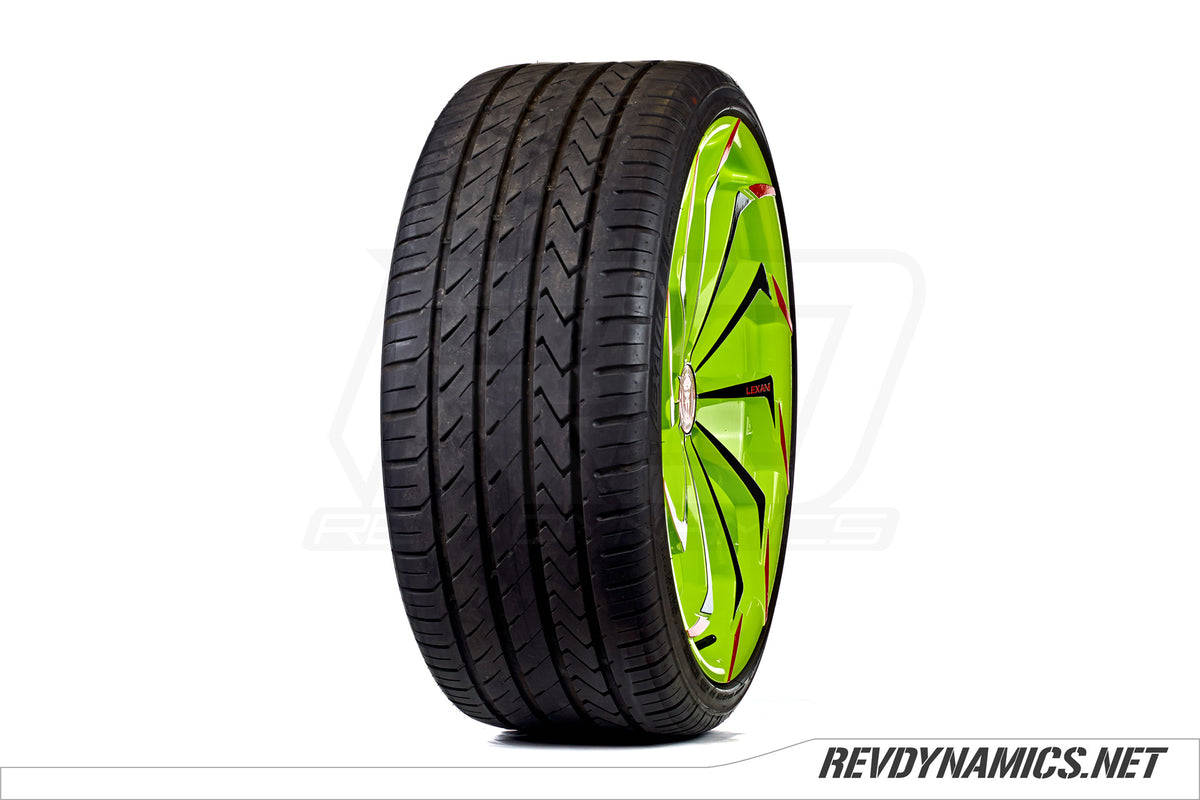Lexani Static with Lexani LX-Twenty tire custom painted in Neon Fade, Indy Red, and Black 