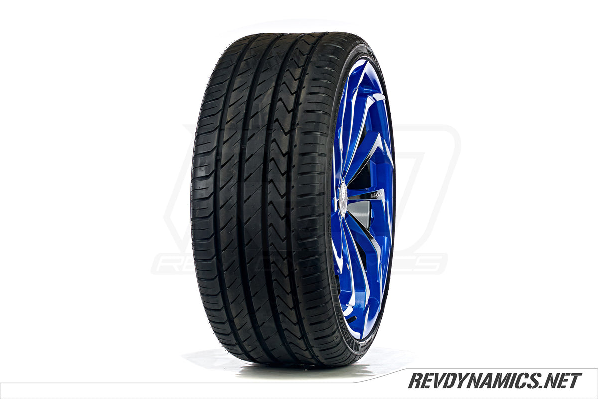Lexani Static with Lexani LX-Twenty tire custom painted in Stealth Blue and Black 