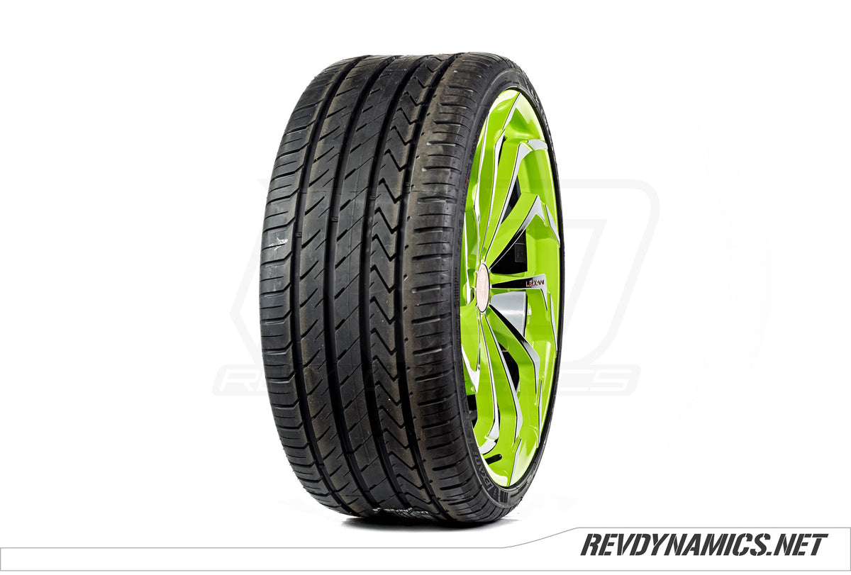 Lexani Static with Lexani LX-Twenty tire custom painted in Neon Fade, Black, and Red Pearl 
