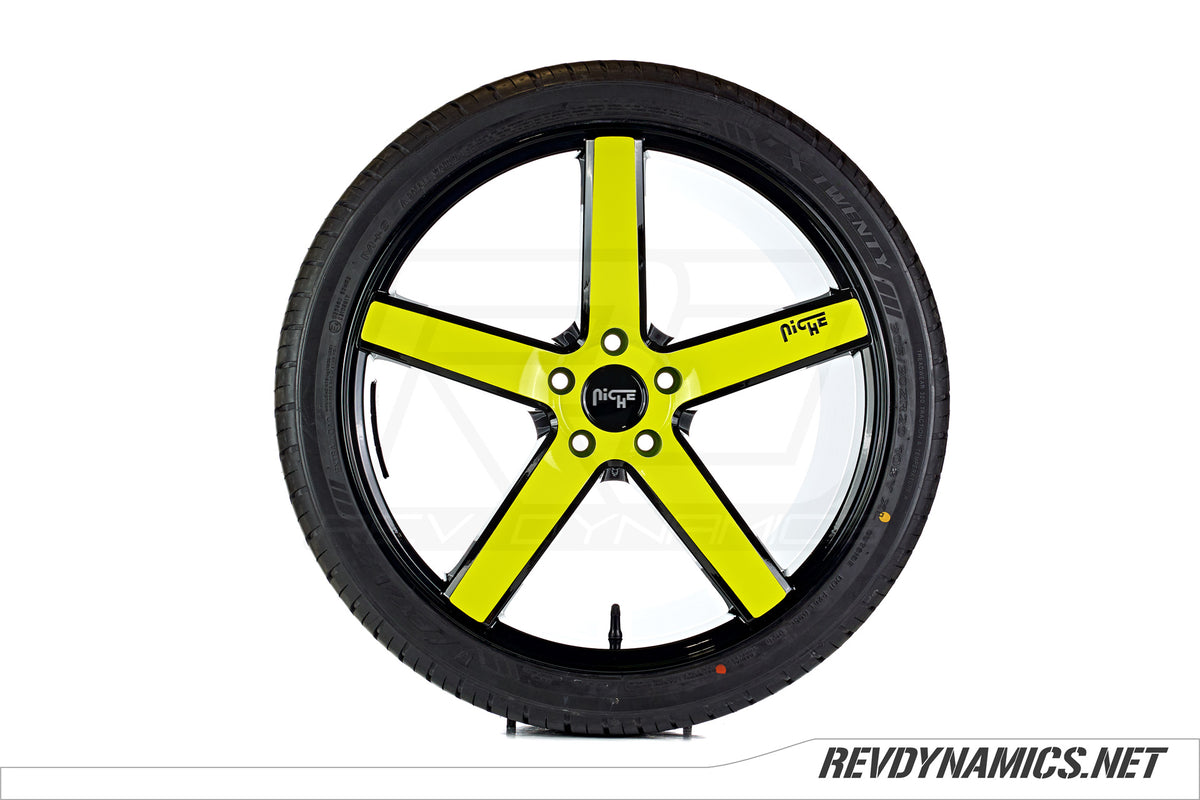 Niche Milan Wheel Powdercoated in Lime Squeeze and Black 